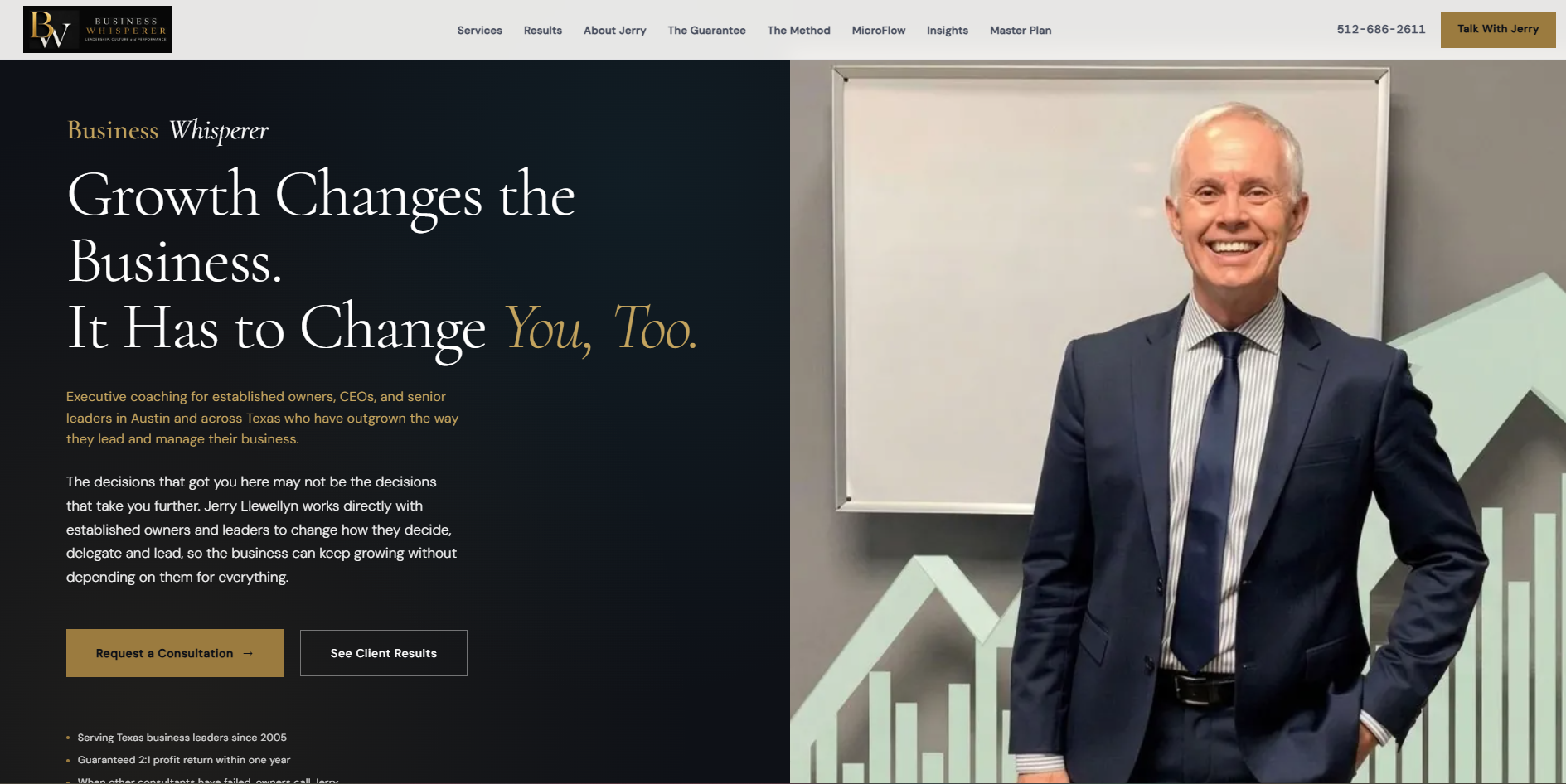 Current live Business Whisperer website after redesign